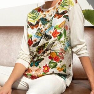 Johnny Was Silk & Cashmere Butterfly Print Light Sweater/Pullover Size M